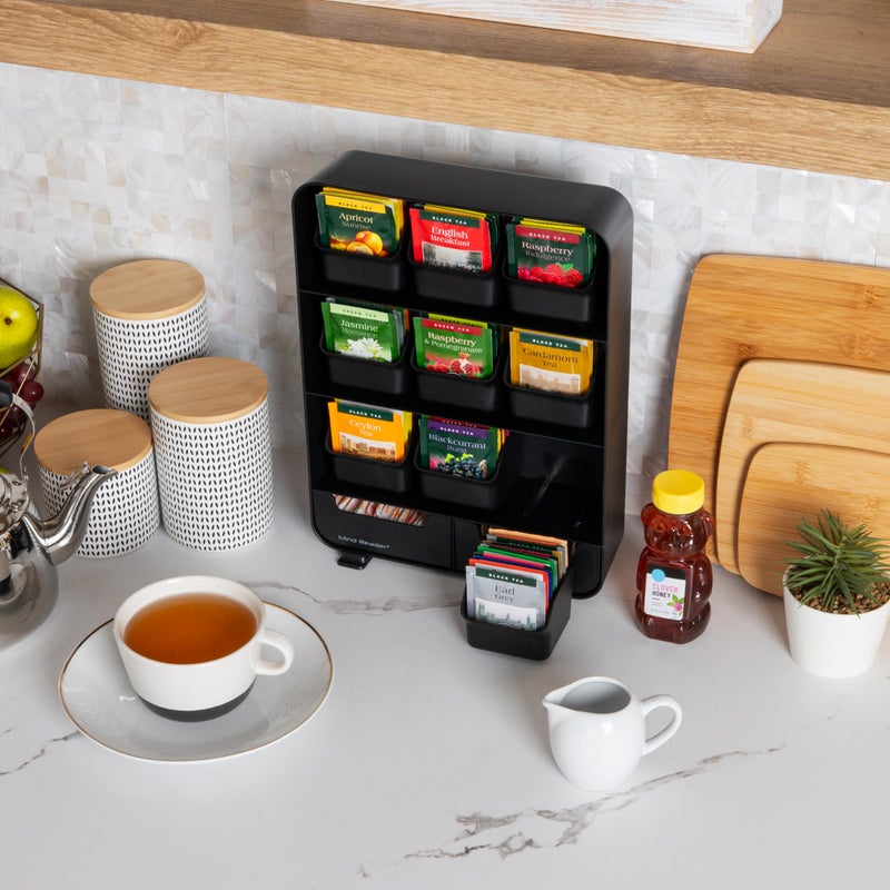 Mind Reader Tea Bag Organizer, Tea Station Organizer, Countertop Storage, Kitchen, Plastic, 10.25"L x 3.25"W x 13.75"H, Black - Image 5