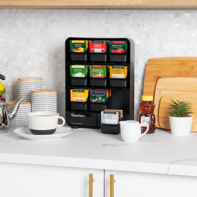 Mind Reader Tea Bag Organizer, Tea Station Organizer, Countertop Storage, Kitchen, Plastic, 10.25"L x 3.25"W x 13.75"H, Black - Image 2