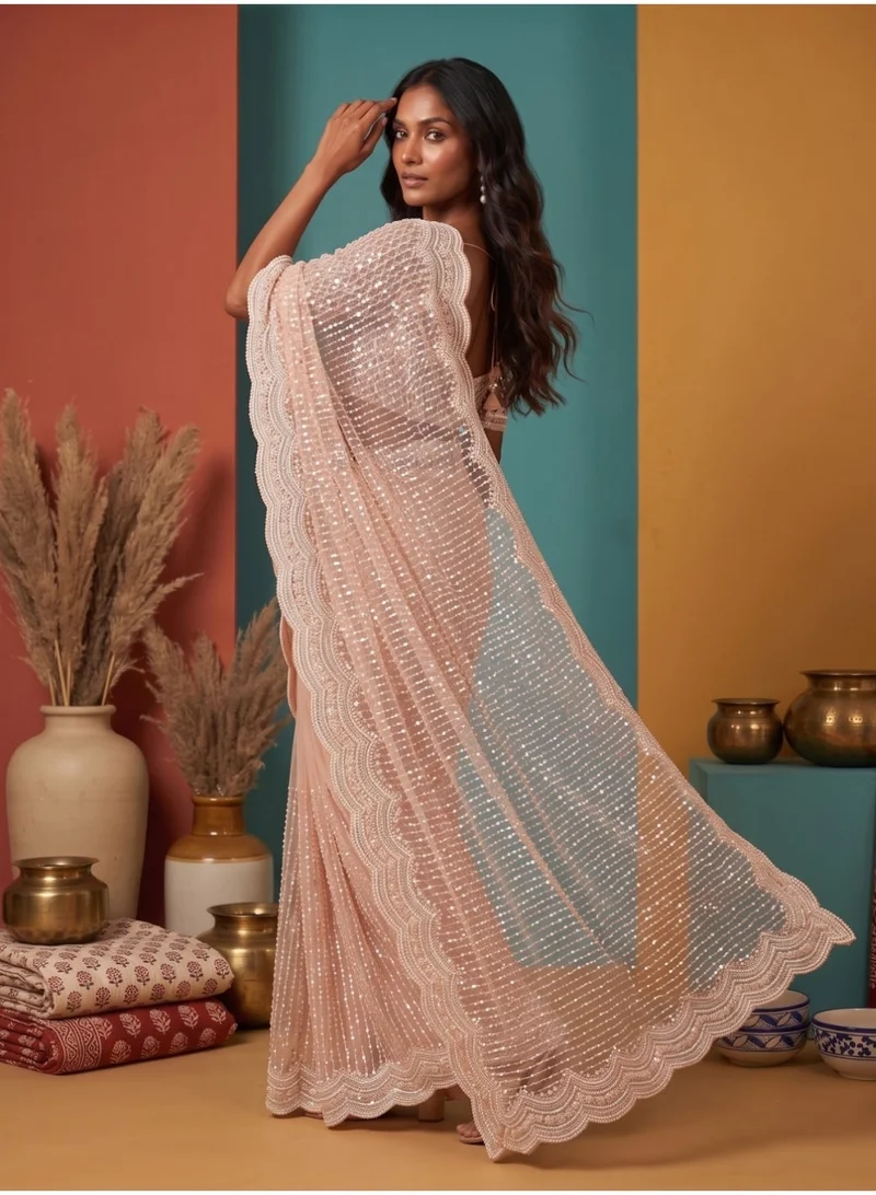 Nool  Gulnar Net Saree with Unstitched Blouse for Women | Best Price UAE