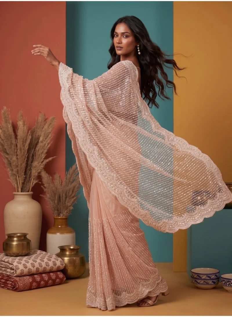 Nool  Gulnar Net Saree with Unstitched Blouse for Women | Best Price UAE