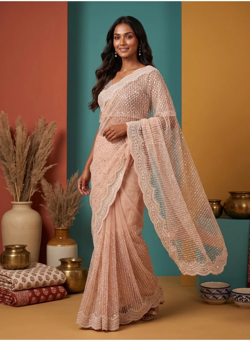 Nool  Gulnar Net Saree with Unstitched Blouse for Women | Best Price UAE