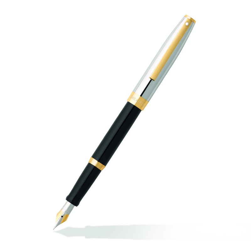 SHEAFFER Pen Sheaffer Sagaris E9475 Glossy Black Barrel With Chrome Cap And Gold Trims Medium Fp - Image 3
