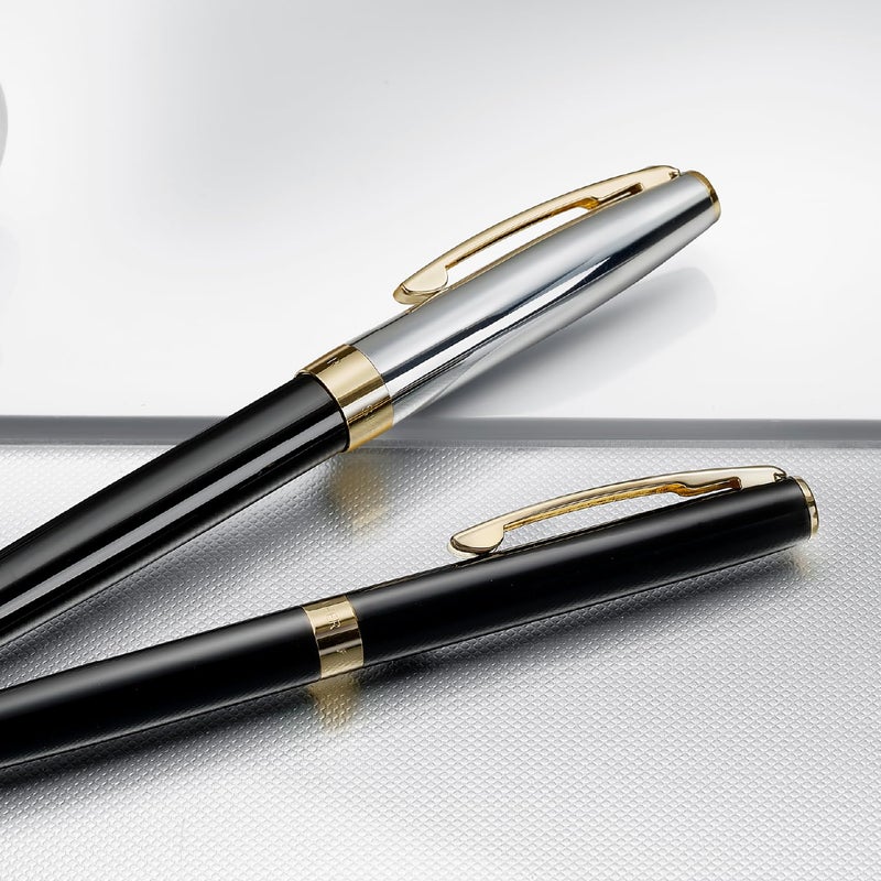 SHEAFFER Pen Sheaffer Sagaris E9475 Glossy Black Barrel With Chrome Cap And Gold Trims Medium Fp - Image 2