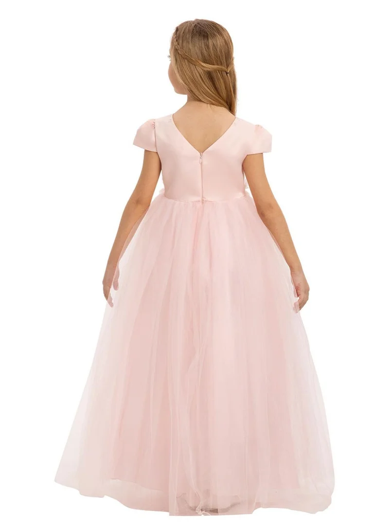 فيا بامبينو فستان تول وردي بلون الخدود مزين بالزهور