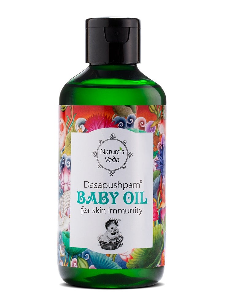 Aarshaveda - Ayurvedic Natural Dasapushpam Baby Massage Coconut Oil, 200 ML | Nourishing Growth for Newborns | Virgin Coconut Oil Prevents Dry Skin | Skin Immunity Oil | Non-Sticky Formula - Image 1