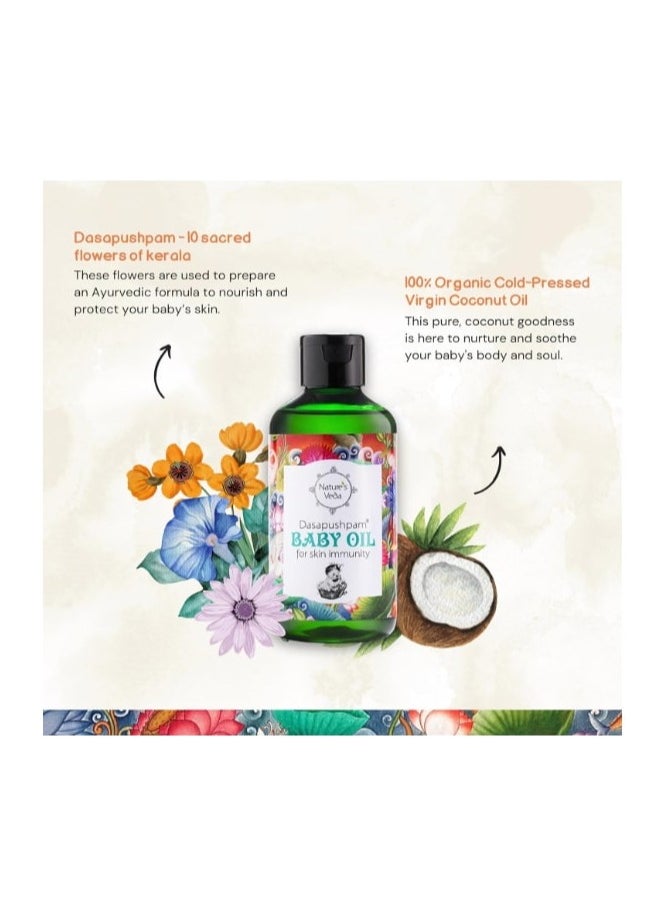 Aarshaveda - Ayurvedic Natural Dasapushpam Baby Massage Coconut Oil, 200 ML | Nourishing Growth for Newborns | Virgin Coconut Oil Prevents Dry Skin | Skin Immunity Oil | Non-Sticky Formula - Image 1