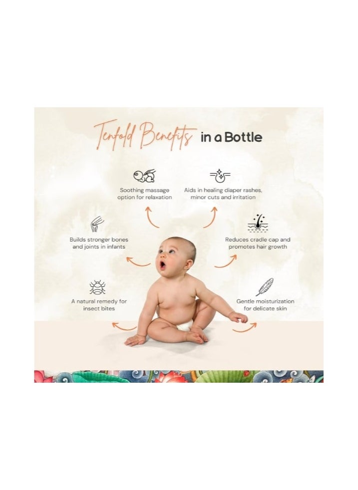 Aarshaveda - Ayurvedic Natural Dasapushpam Baby Massage Coconut Oil, 200 ML | Nourishing Growth for Newborns | Virgin Coconut Oil Prevents Dry Skin | Skin Immunity Oil | Non-Sticky Formula - Image 1