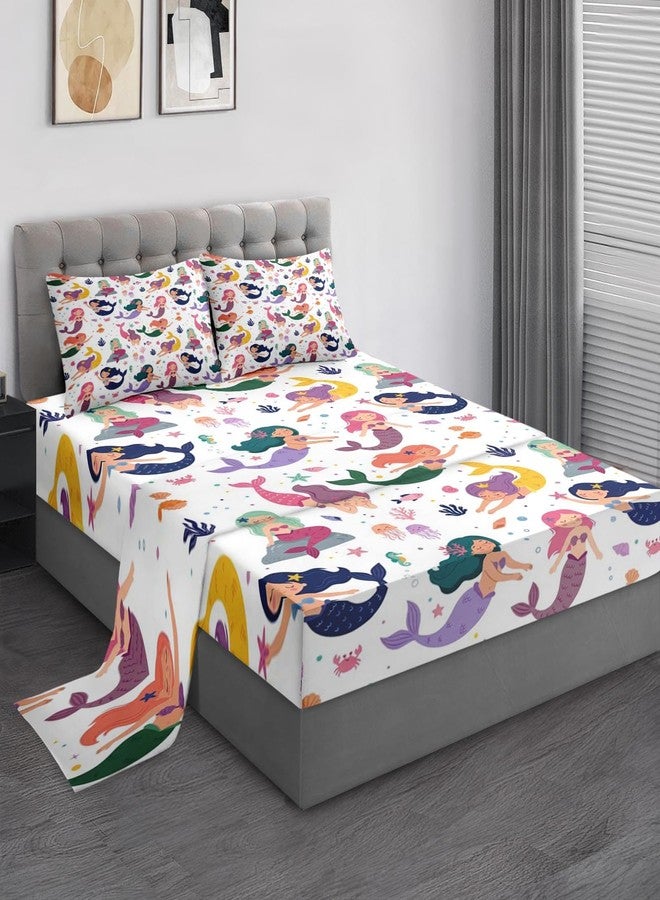 Pamnest Twin Size Bed Sheet Sets, Colorful Mermaid Princess 3 Pcs Bedding Sets for Kids and Adults Bedroom Bed Decor, Cartoon Sea Animals Flat, Fitted Sheet and 1 Pillowcase - Image 1