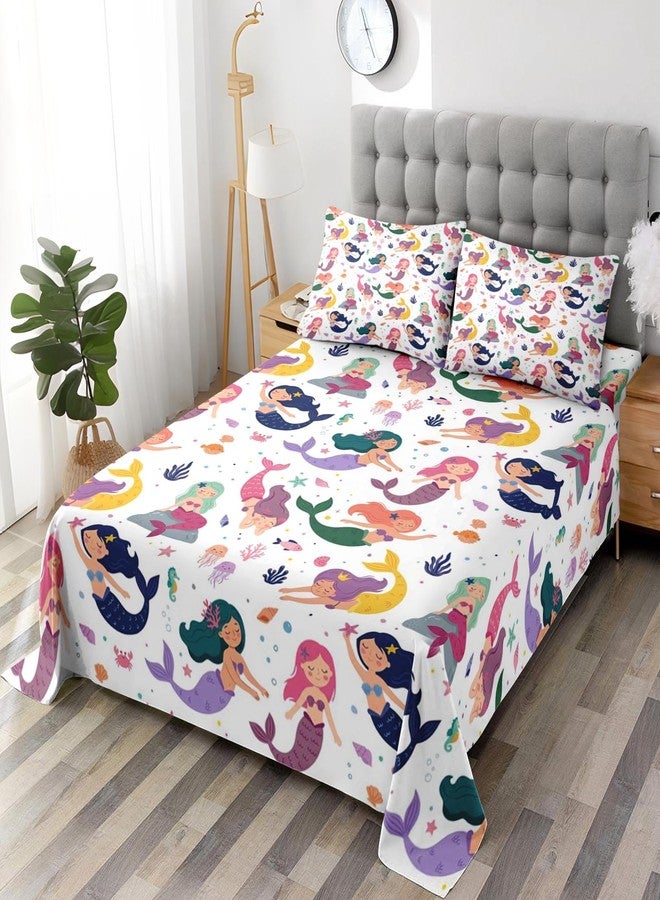 Pamnest Twin Size Bed Sheet Sets, Colorful Mermaid Princess 3 Pcs Bedding Sets for Kids and Adults Bedroom Bed Decor, Cartoon Sea Animals Flat, Fitted Sheet and 1 Pillowcase - Image 2