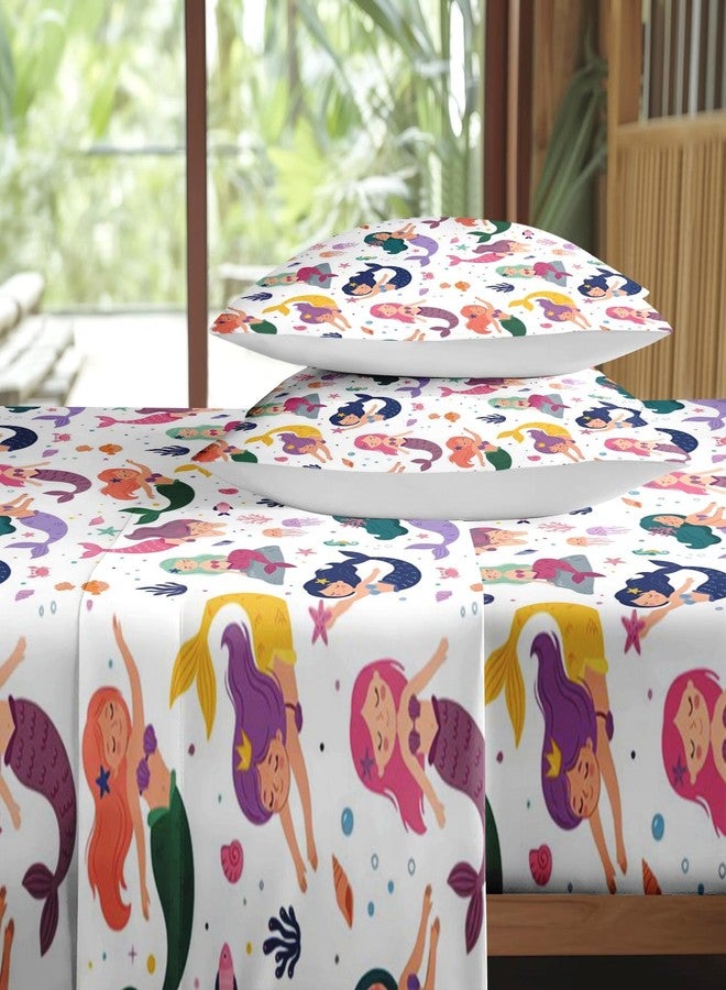 Pamnest Twin Size Bed Sheet Sets, Colorful Mermaid Princess 3 Pcs Bedding Sets for Kids and Adults Bedroom Bed Decor, Cartoon Sea Animals Flat, Fitted Sheet and 1 Pillowcase - Image 4