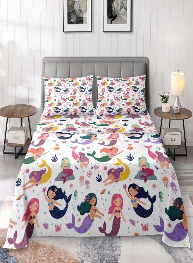 Pamnest Twin Size Bed Sheet Sets, Colorful Mermaid Princess 3 Pcs Bedding Sets for Kids and Adults Bedroom Bed Decor, Cartoon Sea Animals Flat, Fitted Sheet and 1 Pillowcase - Image 3