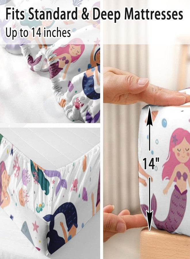 Pamnest Twin Size Bed Sheet Sets, Colorful Mermaid Princess 3 Pcs Bedding Sets for Kids and Adults Bedroom Bed Decor, Cartoon Sea Animals Flat, Fitted Sheet and 1 Pillowcase - Image 5