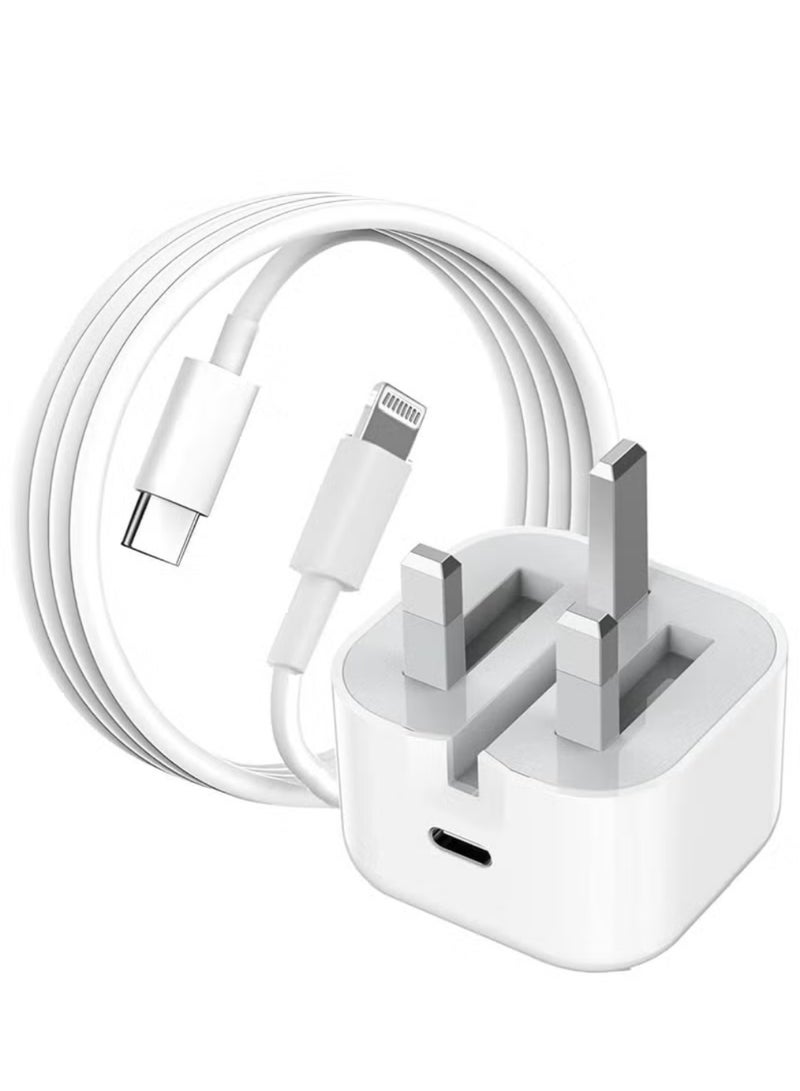 شاحن سريع بريطاني 20 واط مع كابل USB-C إلى Lightning، متوافق مع آيفون وآيباد - Image 1