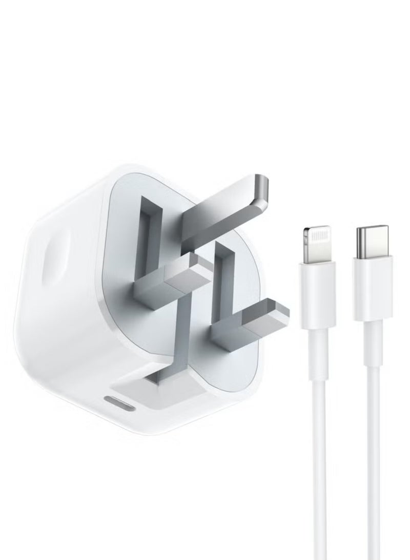 شاحن سريع بريطاني 20 واط مع كابل USB-C إلى Lightning، متوافق مع آيفون وآيباد - Image 2