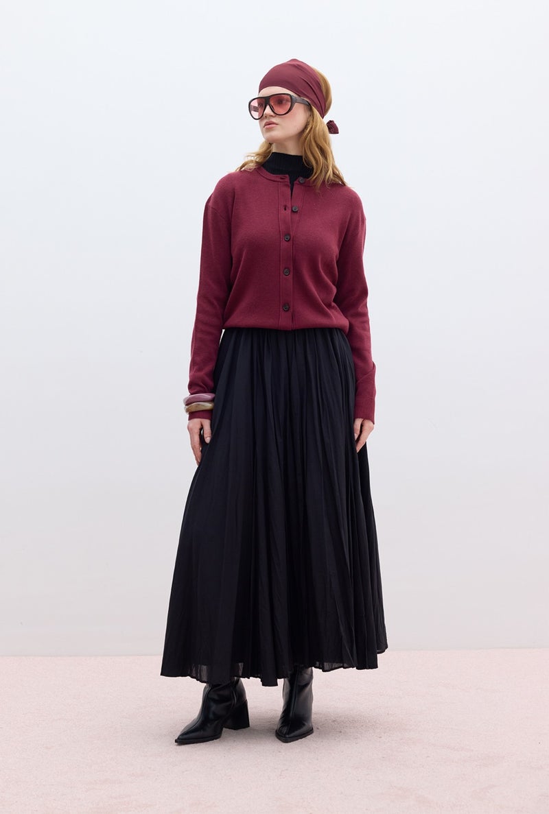 Manuka Soft Texture Knit Cardigan Claret Red  - Image 3