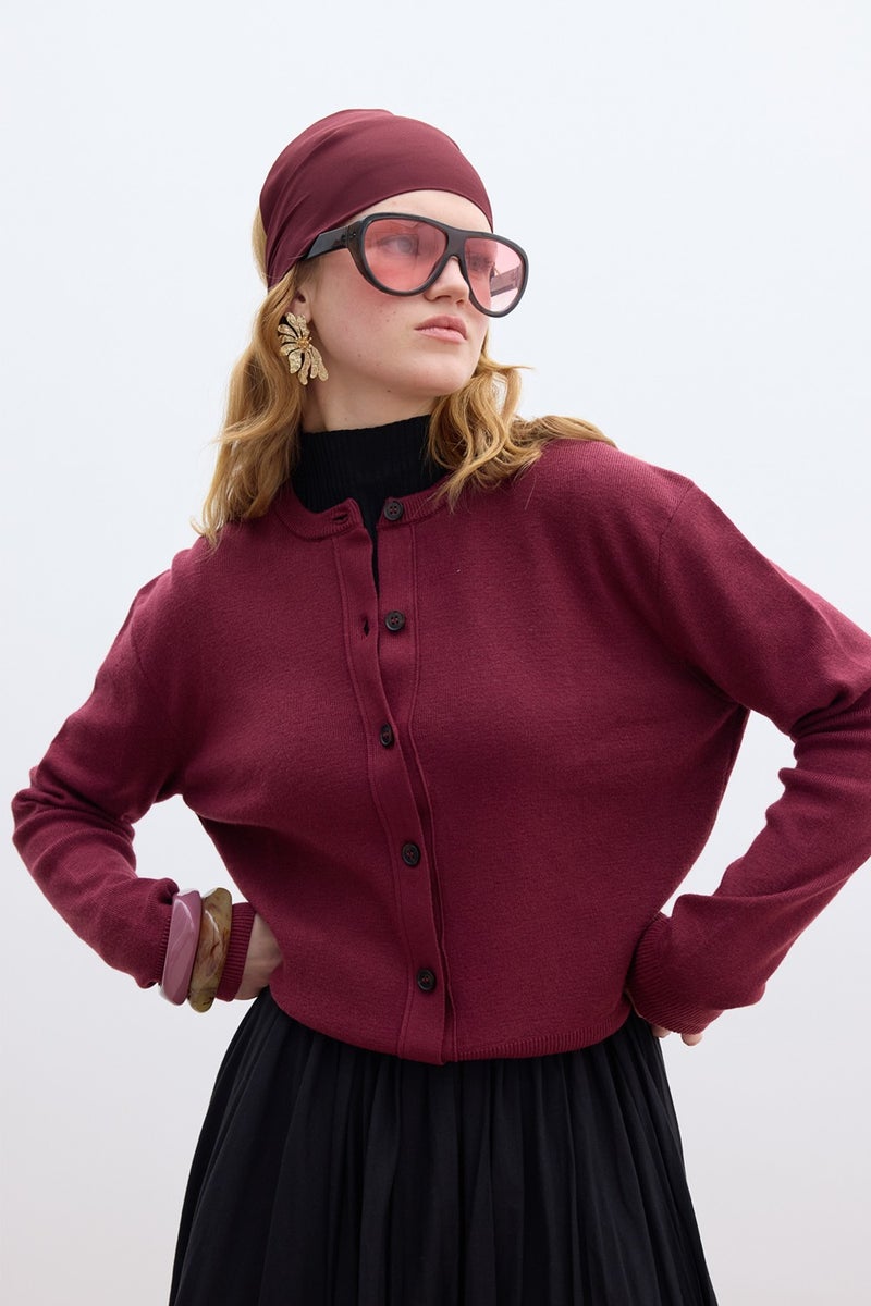 Manuka Soft Texture Knit Cardigan Claret Red  - Image 4