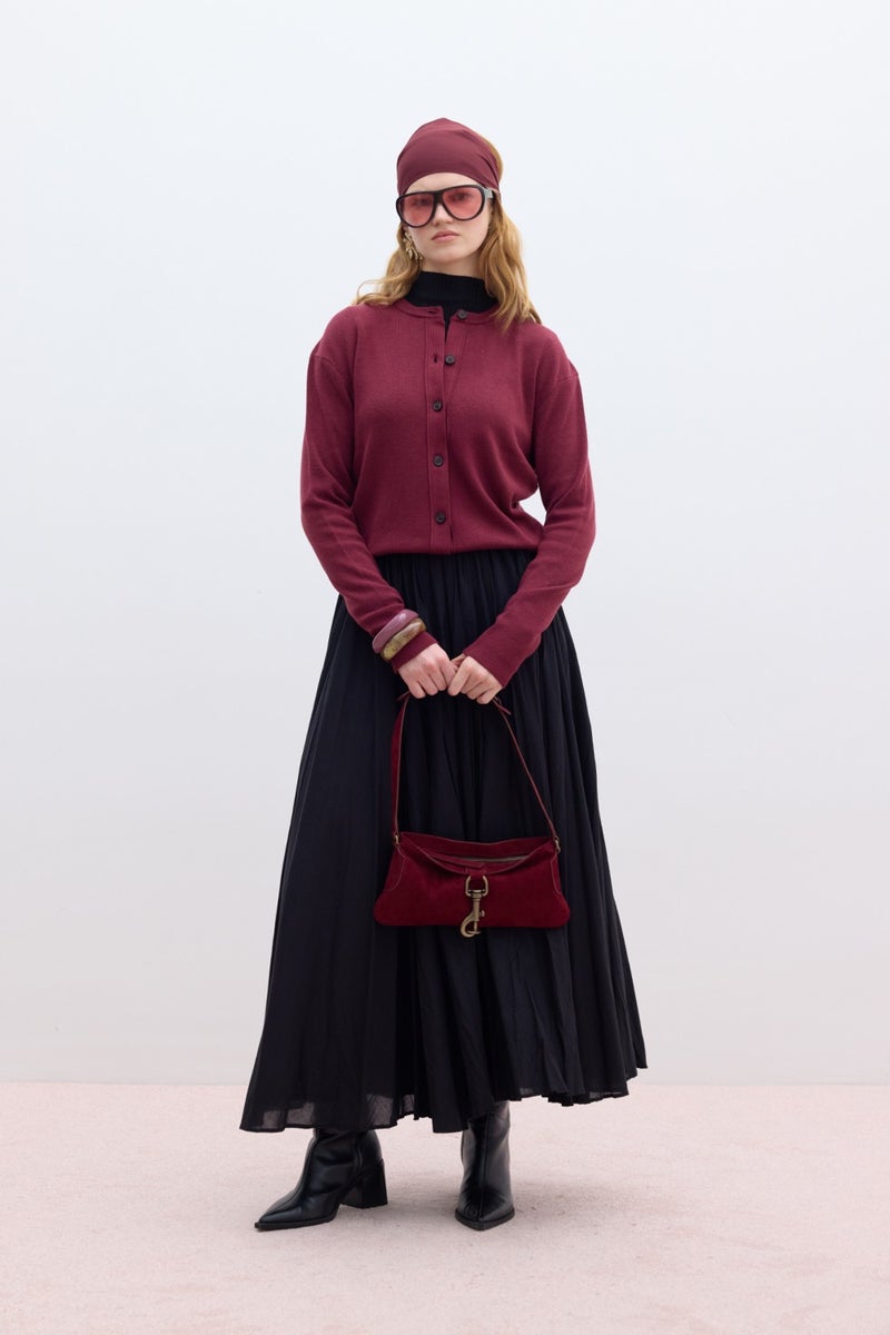 Manuka Soft Texture Knit Cardigan Claret Red  - Image 2