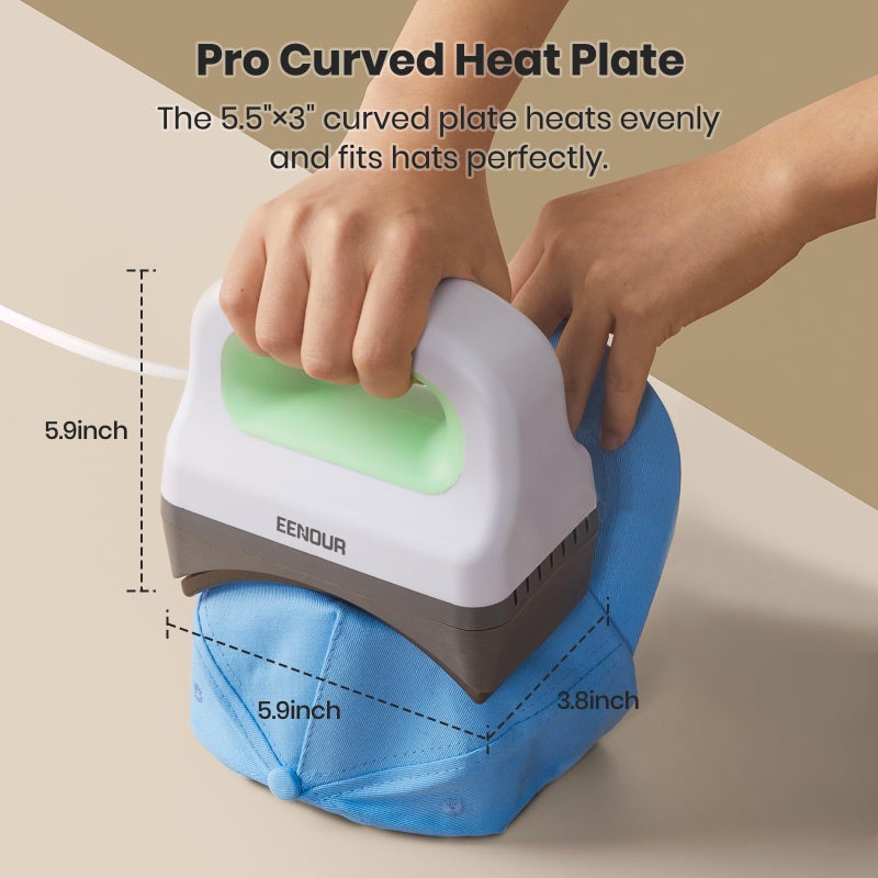 EENOUR Hat Press Machine, Mini Heat Press for Caps with 3 Heating Levels & Auto-Off, Handheld Cap Easy Press with 3"Ã—5.5" Arched Heating Plate for 6-8 Hat Size, 19-26 Girth - Image 2