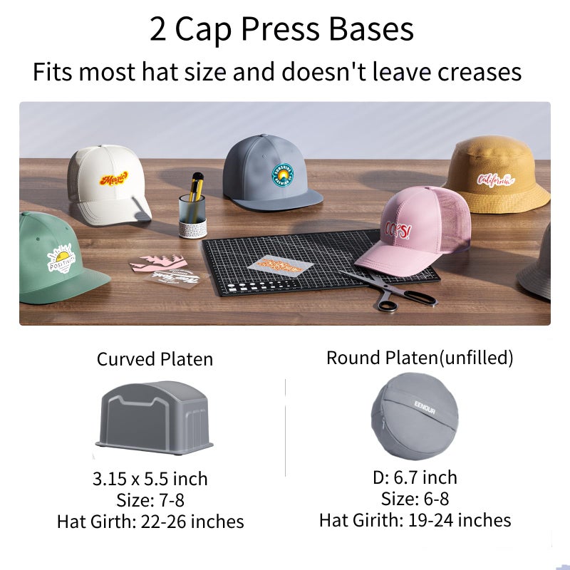 EENOUR Hat Press Machine, Mini Heat Press for Caps with 3 Heating Levels & Auto-Off, Handheld Cap Easy Press with 3"Ã—5.5" Arched Heating Plate for 6-8 Hat Size, 19-26 Girth - Image 5