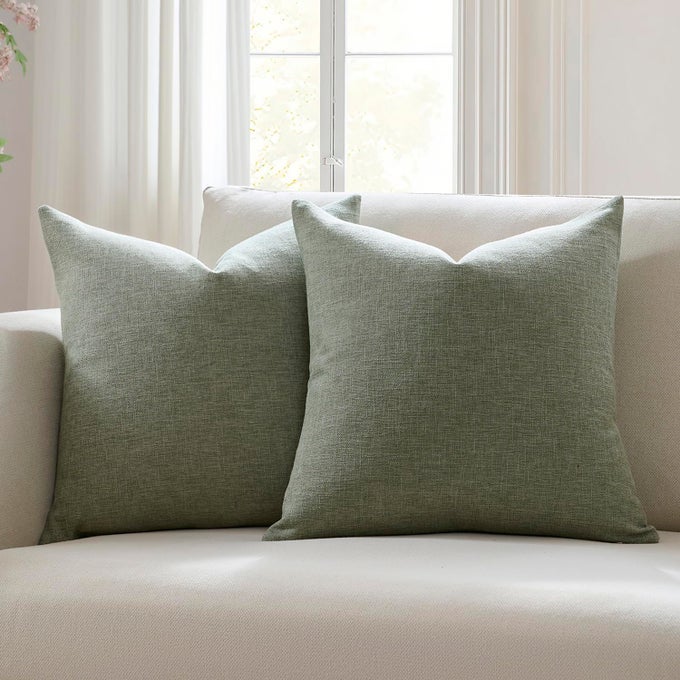 SET OF 2 DARK SAGE PILLOW COVERS 18 X 18 INCH FARMHOUSE BOHO DECORATIVE THROW PILLOW COVERS LINEN CUSHION COVERS FOR SOFA COUCH DCOR