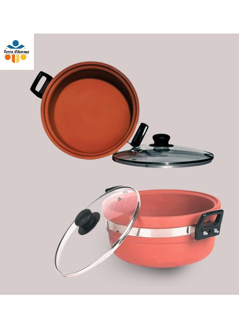 Terra Charms Terra Charms Clay KadhaiStylish Design Terracotta Clay kadhai 15LtrEarthnewarePotPanKadai for Cooking Kadhai with Lid  - Image 3