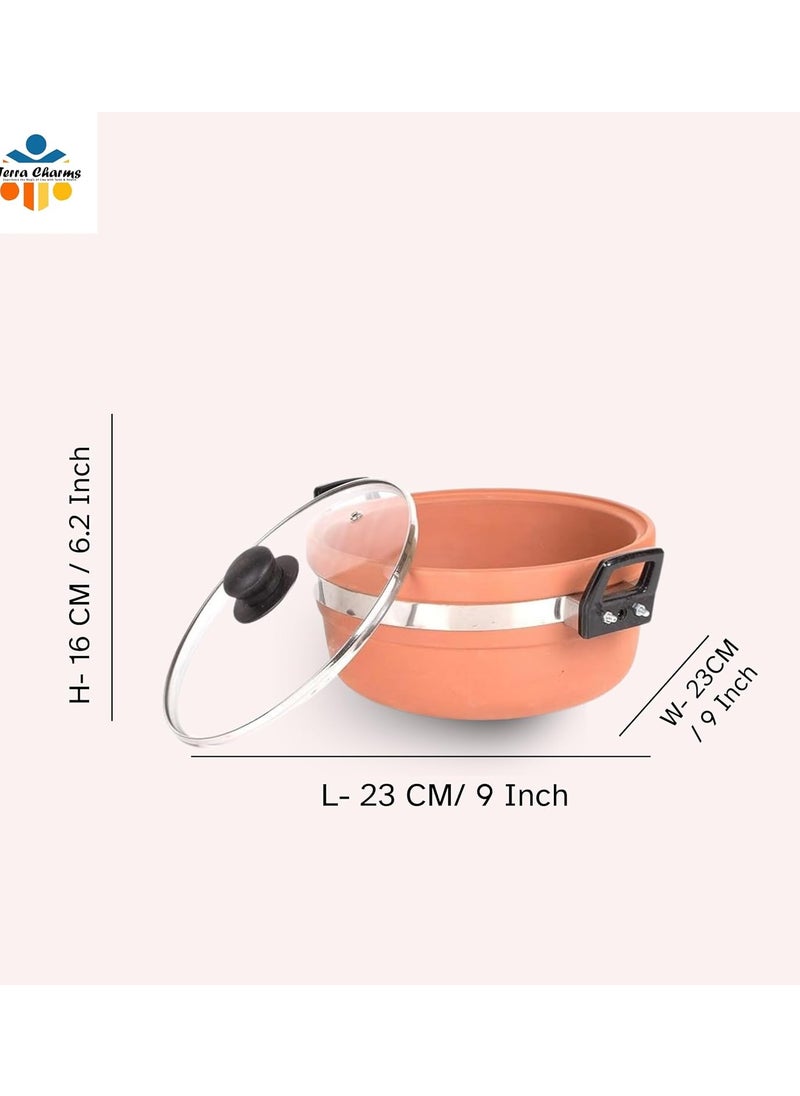 Terra Charms Terra Charms Clay KadhaiStylish Design Terracotta Clay kadhai 15LtrEarthnewarePotPanKadai for Cooking Kadhai with Lid  - Image 2