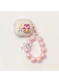 For AirPods 4 Headphone Set Cartoon Diy Doll Pendant Apple 1/2 Generation/pro2 Bluetooth Soft Case Bracelet-Color:Beige Soft Shell + Pendant-flower Bear-Model:AirPods Pro2 (protective Cover)