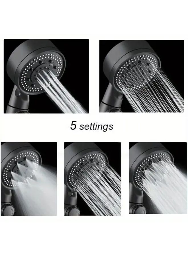 Black Handheld Shower Head Booster 5 Gear High Pressure Easy Installation Durable Plastic for Home Bathroom Use - Image 2