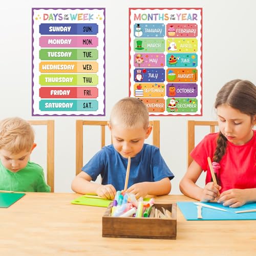D4DREAM Days of The Week Poster for Kids - 2Pcs Laminated Months of the Year Poster for Classroom Decorations Toddler Learning Posters for PreK Kindergarten Homeschool Nursery Daycare Essentials - Image 2