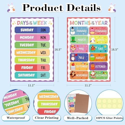 D4DREAM Days of The Week Poster for Kids - 2Pcs Laminated Months of the Year Poster for Classroom Decorations Toddler Learning Posters for PreK Kindergarten Homeschool Nursery Daycare Essentials - Image 4