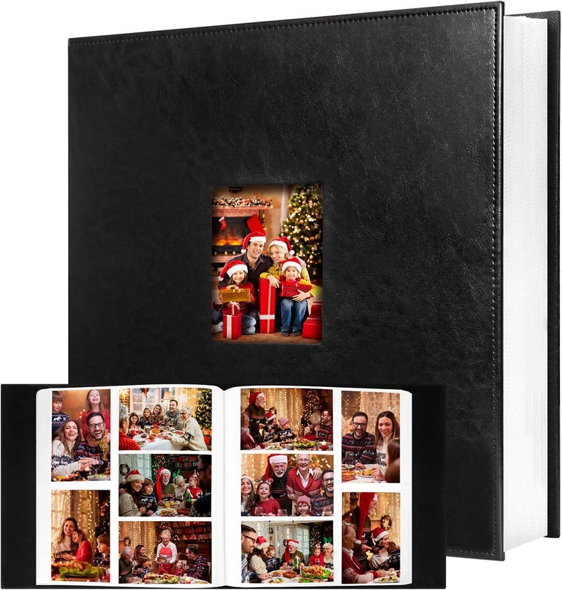 Aevdor 1000 Pockets Photo Album 4x6, Extra Large Capacity Leather Cover Wedding Family Photo Albums Holds 1000 Horizontal and Vertical Photos, Acid-free Pages 4x6 Photo Album with Front Window (Black) - Image 1