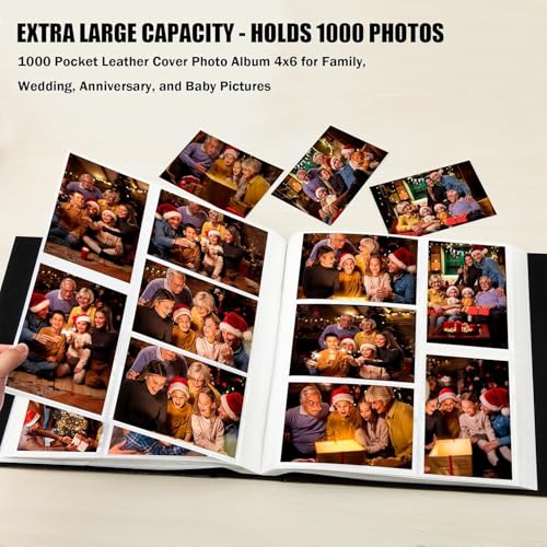 Aevdor 1000 Pockets Photo Album 4x6, Extra Large Capacity Leather Cover Wedding Family Photo Albums Holds 1000 Horizontal and Vertical Photos, Acid-free Pages 4x6 Photo Album with Front Window (Black) - Image 2