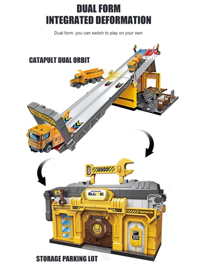 Die-Cast Vehicles, Storage & Ejection Competitive Track Parking Lot, Race Car Track Toy Truck Set with Foldable Race Tracks, Transport Car Carrier for Toddlers, Cars Toy Set Container Truck with 4 Alloy Cars, Vehicles Toy Set for 3+ Kids Boys & Girls - Image 5