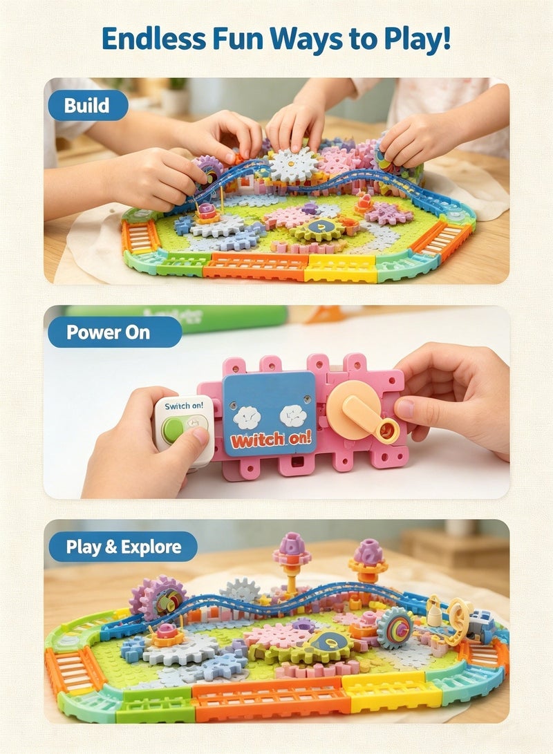 Reobrix 180PCS Electric Gear Building Blocks Set with Motor STEM Educational Construction Toy DIY Moving Train Assembly Kit Creative Learning Gift for Boys Girls Age 3+ - Image 2