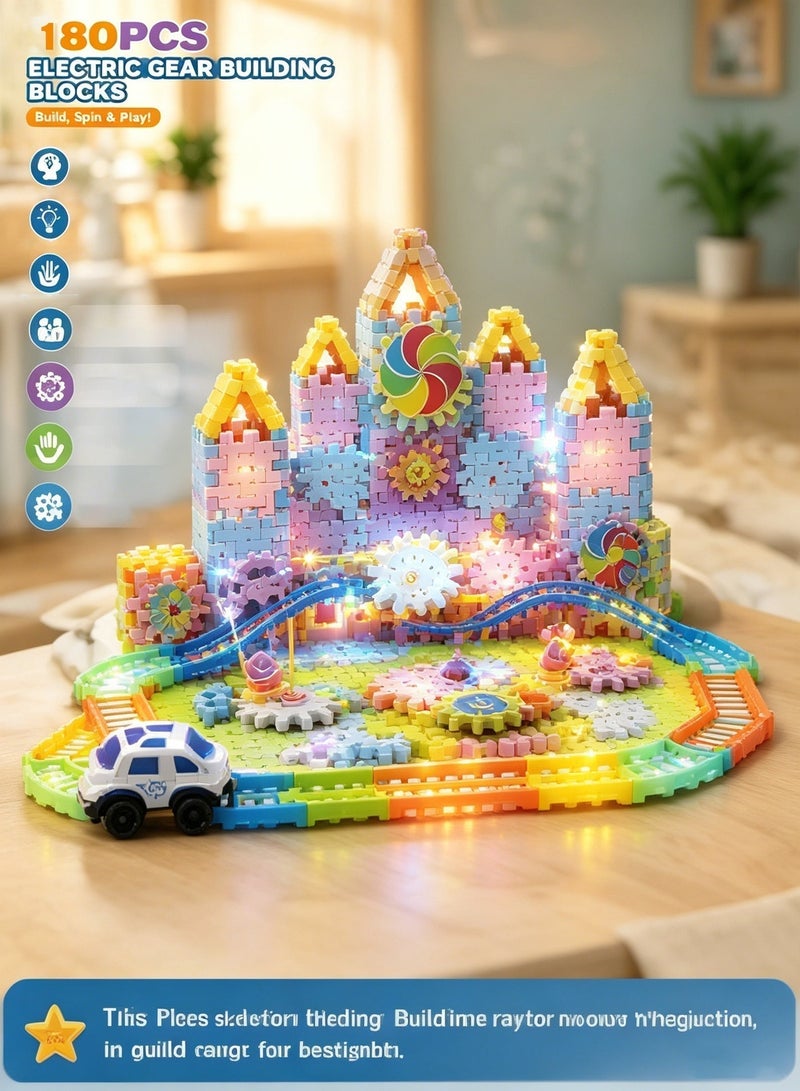 Reobrix 180PCS Electric Gear Building Blocks Set with Motor STEM Educational Construction Toy DIY Moving Train Assembly Kit Creative Learning Gift for Boys Girls Age 3+ - Image 1