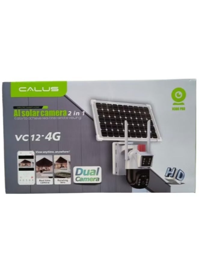 CALUS AI Solar Camera VC12 – 2-in-1 4G Dual Lens Outdoor Security Camera with Full HD Video, Motion Detection, Two-Way Audio, Remote Pan Tilt, Color Night Vision, Solar Power, Real-Time Mobile Monitoring, Weatherproof & Easy Install – Black & White - Image 2
