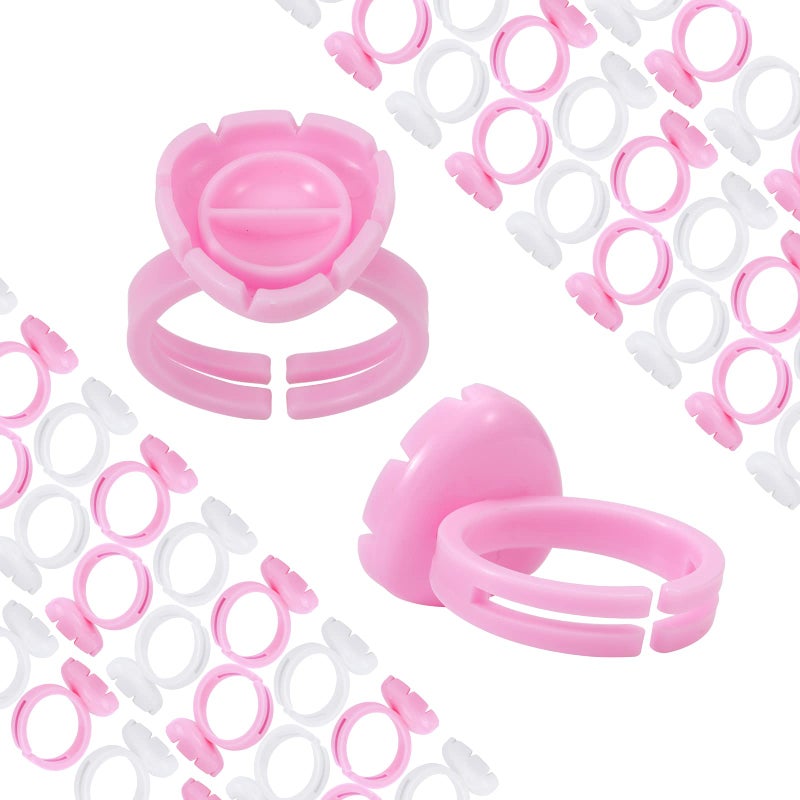Pretty memory Pretty memory 100 Pcs Glue Rings for Eyelash Extensions Can Fasten to Tweezers Easy Fanning Glue Holder for Volume Lashes Disposable Lash Glue Rings Eyelash Extension Supplies Pink 