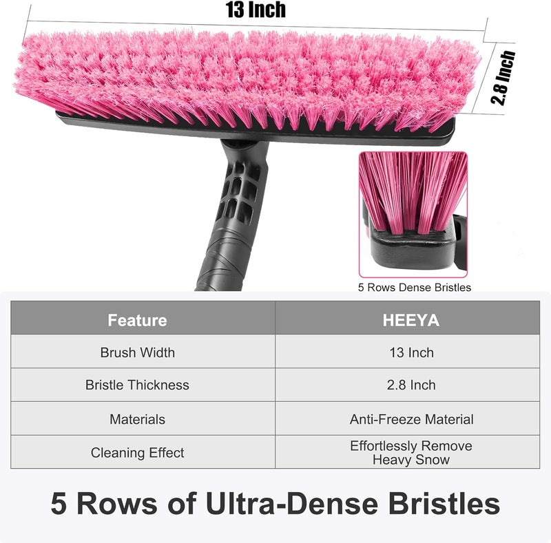 HEEYA 48 Inch Long Snow Brush for SUV, Extendable Ice Scraper and Brush with Foam Grip, 360° Pivoting Snow Car Brush for Truck Auto Jeep RV Vehicle Windshield Window - Pink - Image 4