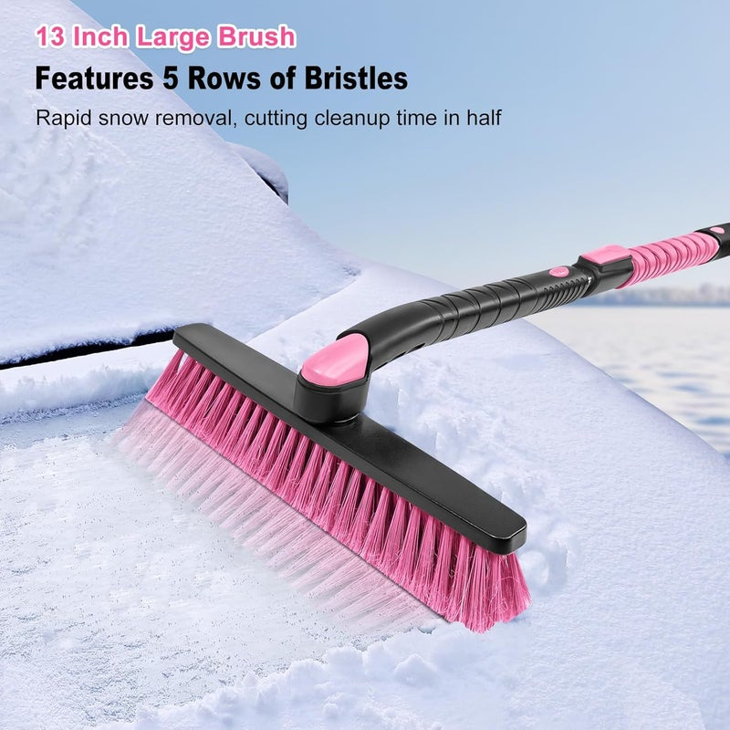 HEEYA 48 Inch Long Snow Brush for SUV, Extendable Ice Scraper and Brush with Foam Grip, 360° Pivoting Snow Car Brush for Truck Auto Jeep RV Vehicle Windshield Window - Pink - Image 3