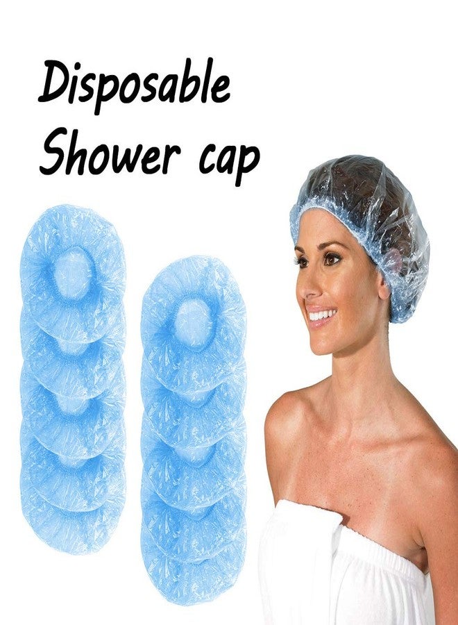 Semilyn Disposable Shower Cap 100 Pcs Thickening Waterproof Clear Shower Caps Plastic Bath Shower Hair Caps Normal Size for Women Spa,Home Use, Hotel and Hair Salon, Portable Travel (Blue) - Image 3