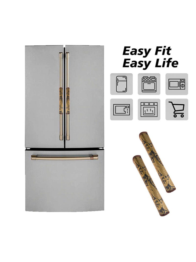 Kuber Industries مجموعة كوبر للصناعات من 2 غطاء قابل للمسح ومضاد للغبار لسطح الثلاجة مع غطاء المقبض | غطاء ثلاجة سهل التنظيف للمنزل | طباعة ذهبية على خلفية سوداء - Image 5