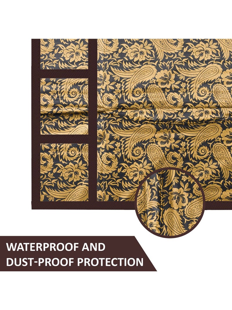 Kuber Industries مجموعة كوبر للصناعات من 2 غطاء قابل للمسح ومضاد للغبار لسطح الثلاجة مع غطاء المقبض | غطاء ثلاجة سهل التنظيف للمنزل | طباعة ذهبية على خلفية سوداء - Image 3