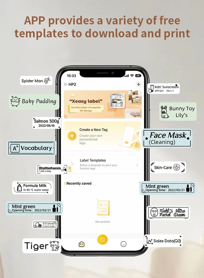 طابعة صغيرة تعمل بالبلوتوث مع ورق ملصقات، طابعة حرارية لاسلكية، طابعة بدون حبر قابلة لإعادة الشحن، مناسبة لطباعة الملصقات والمذكرات والملصقات وملصقات التاريخ - Image 2