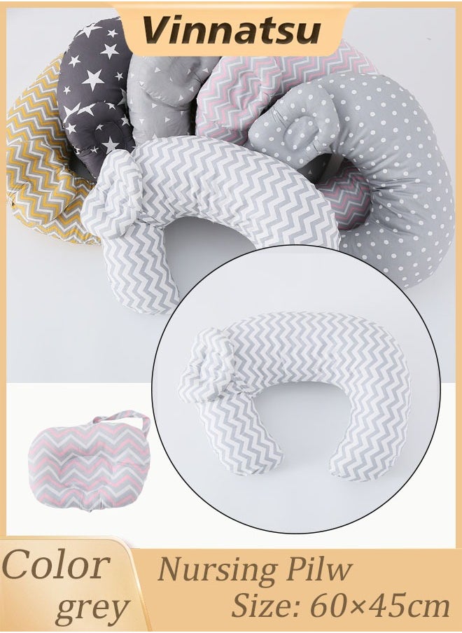Vinnatsu Baby Breastfeeding Nursing Pillow for Babies Preventing Spitting Pillow Infants Learning Breastfeeding Pillow for Newborns,Positioner,Machine Washable U Shape Nursing,Infant Support Pillow Bonus Head Positioner,Adjustable Pillow For Breast feeding(Gray Wave)  - Image 1