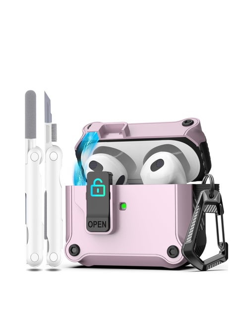 Compatible with AirPods 4 Case Cover for Women and Men, Automatic Snap Switch Security Locking Cover for Airpods 4th Generation 2024 Cases with Cleaner Kit and Keychain Front LED Visible Purple
