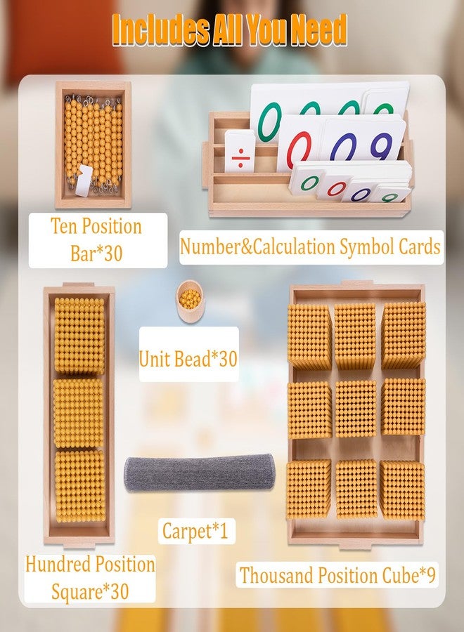 WodGod Montessori Golden Beads with Soft Carpet,Montessori Math,Decimal System Bank Game,Good Choice for Learning Math - Image 3