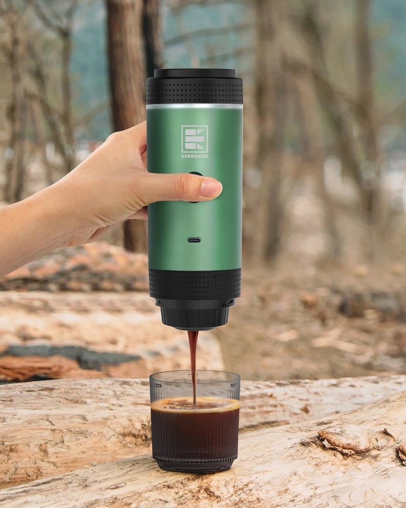 EVERANGE Portable Electric Espresso Machine, Car Coffee Maker for Travel Camping, Battery Powered Coffee Brewer Compatible with Ground Coffee & NS Capsules, Green - Image 2