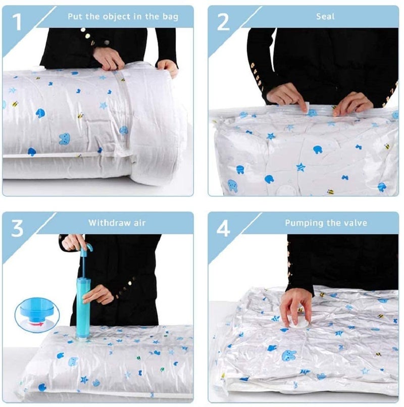 LA NEELJA Smart Saver Space Saver Reusable Vacuum Storage Zip Lock Space Saver Plastic Bags For Travel Pack Of 5 Variety With Handpump - Image 2
