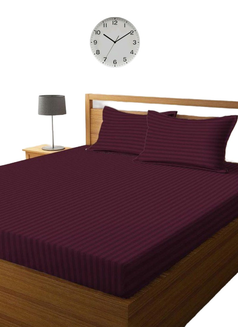 Blueberry Wine Berry Striped Cotton Bed Sheet Sets 3 Piece Set Deep Pocket 200x200+25cm - Image 1