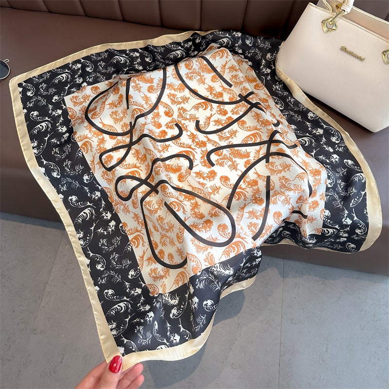 Spring and Summer Cartoon Cute Silk Scarf Small Square Silk 70cm Scarf Women's Korean Style Cat Hair Belt Decorative Headscarf - Image 3
